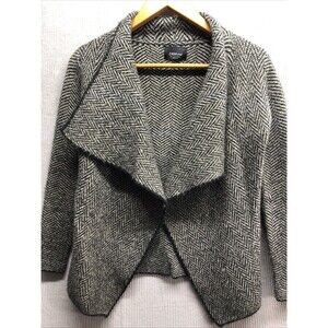 Zara Knit Cardigan Size Small Tan Black Chevron Open Waterfall Front